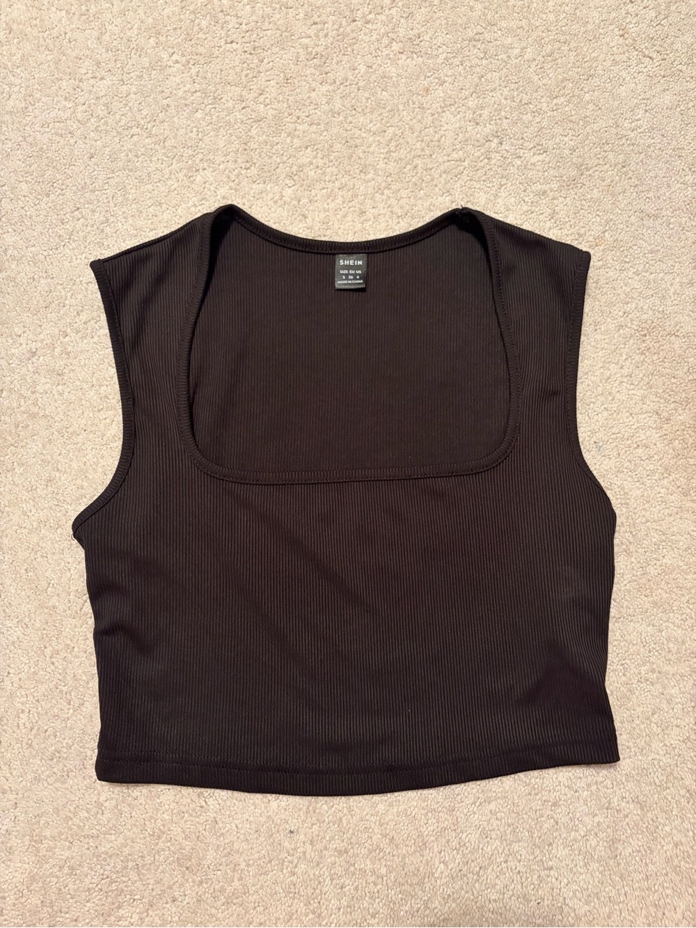 SHEIN Black Ribbed Square Neck Crop Top